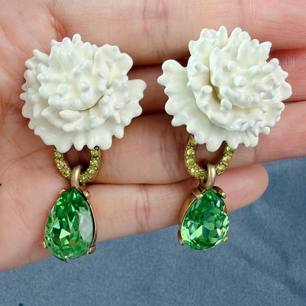 Oscar de la Renta Floral Crystal Clip-On Earrings